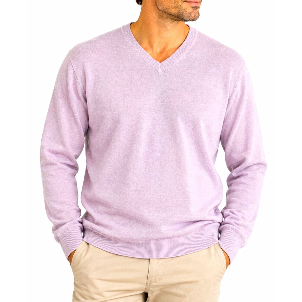 Toscano Mens XXL 100% Merino Wool V Neck Sweater Made Italy Lavender Luxury